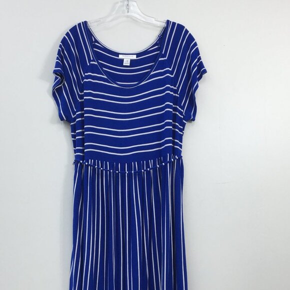 Motherhood Maternity Blue Striped Short Sleeve Midi Flowy Dress Size XL GREAT - Picture 1 of 7